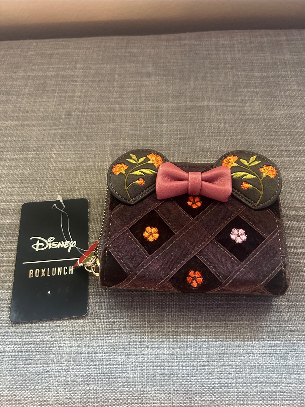 Disney Floral Minnie Ear Card Holder in Brown with Pink Bow